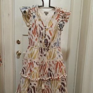 Point Sur Sz 2 cream yellow orange patterned Maxi Dress - Pom Poms